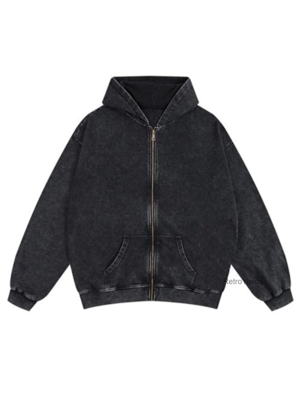 Unisex Acid Wash Zip Up Hoodie Oversized Streetwear Sweatshirt